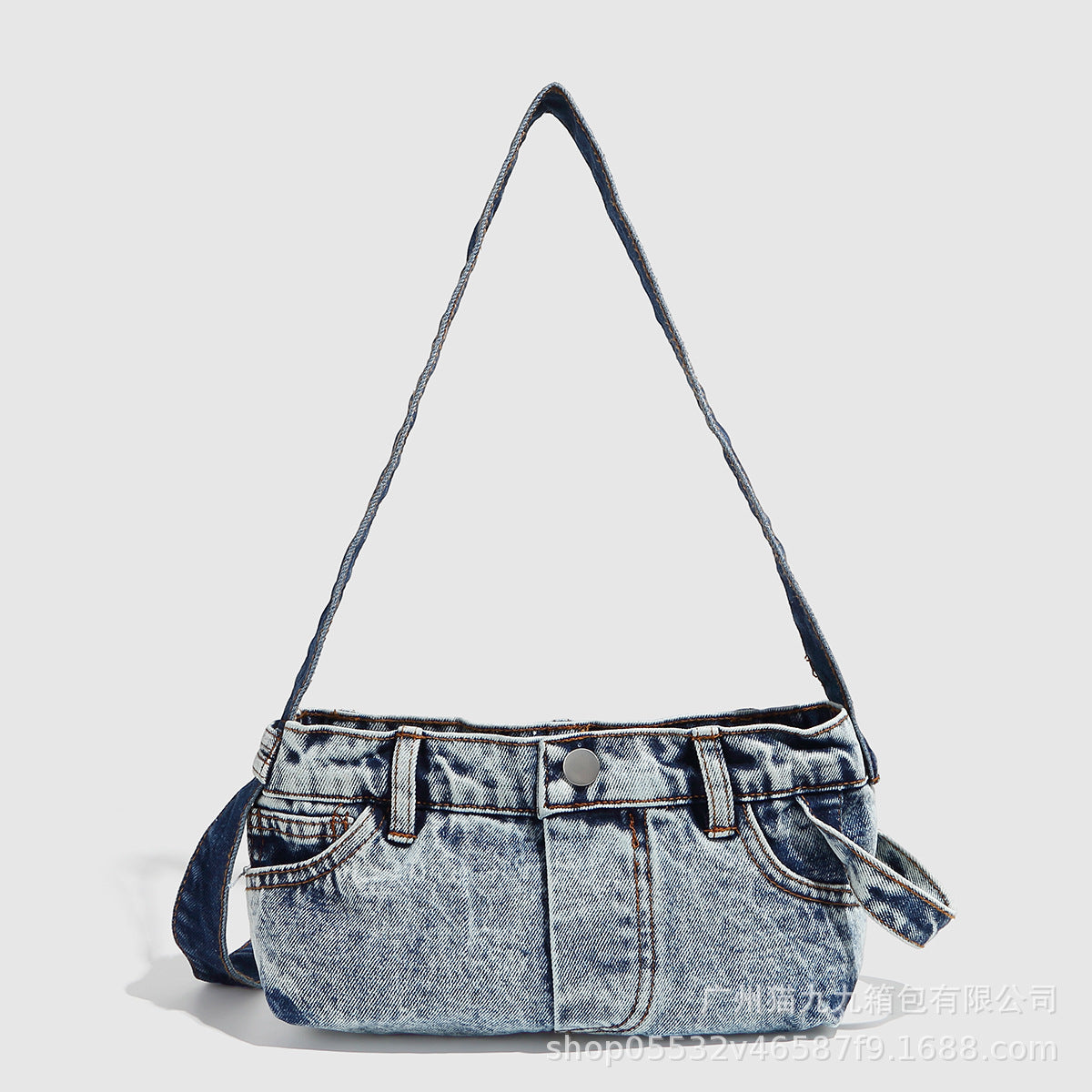 Small shoulder purse denim women's retro summer shoulder bag blue patchwork shoulder hobo handbag