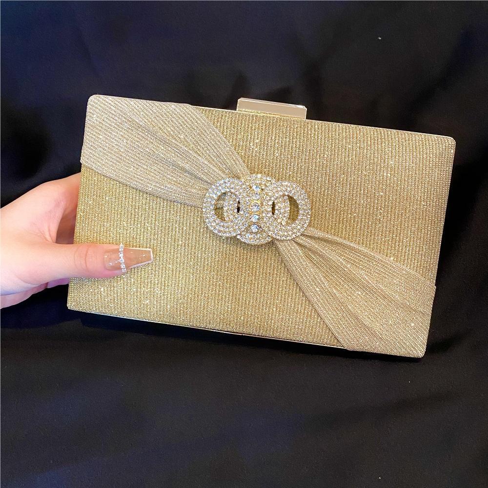 Diamond button-filled square evening clutch bag Diagonal wedding birthday dinner clutch bag
