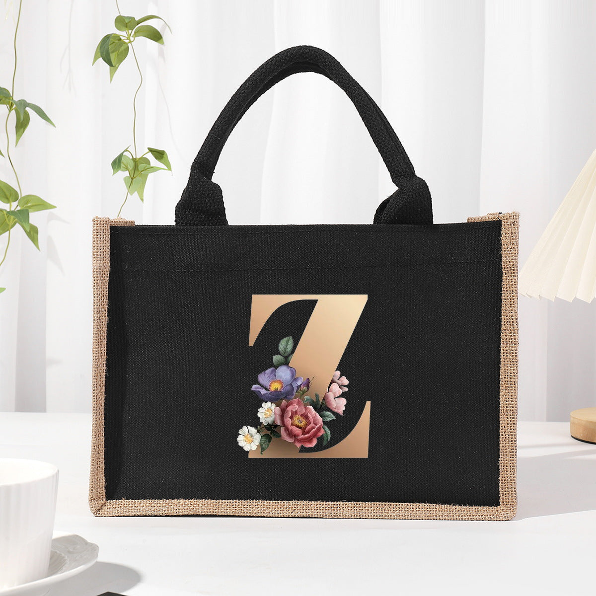 Cotton and linen canvas tote bag, printed letter tote bag, portable light handbag, gift shopping bag