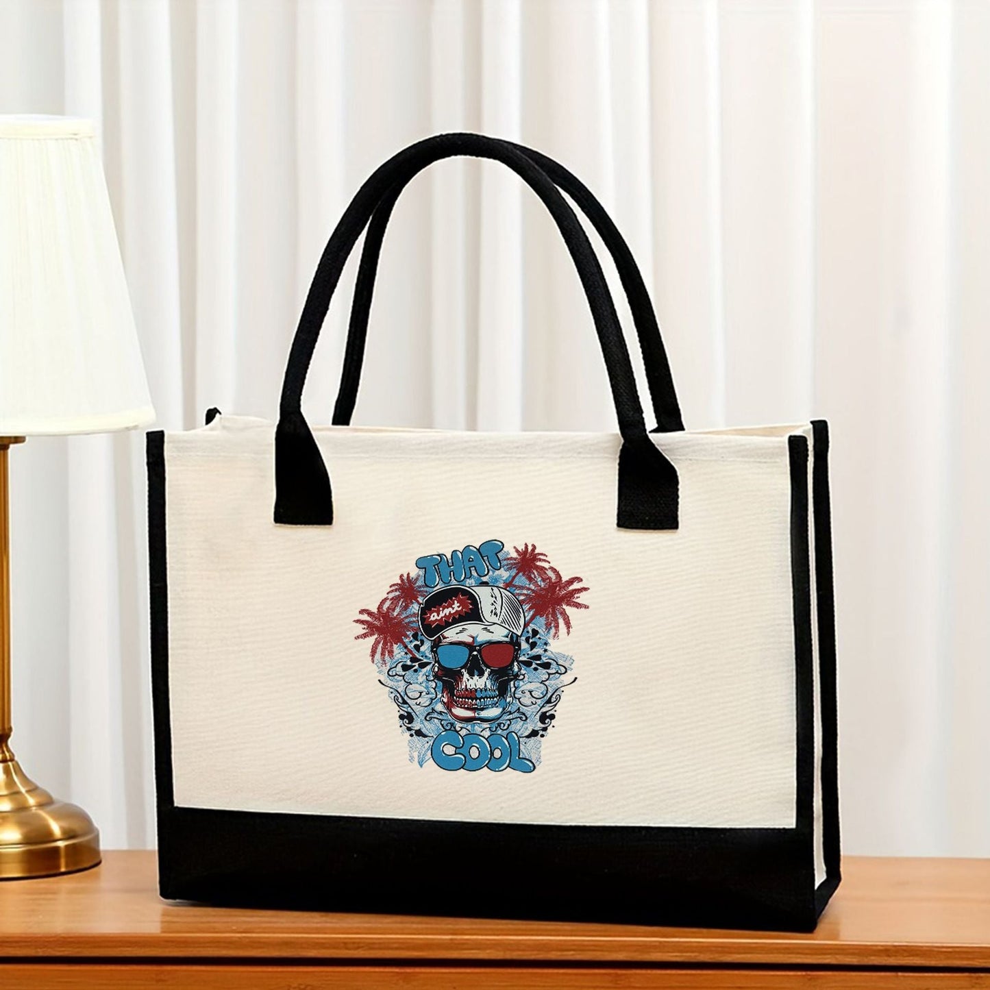 Canvas tote bag, large capacity printed tote bag women's, fashionable waterproof portable shopping bag