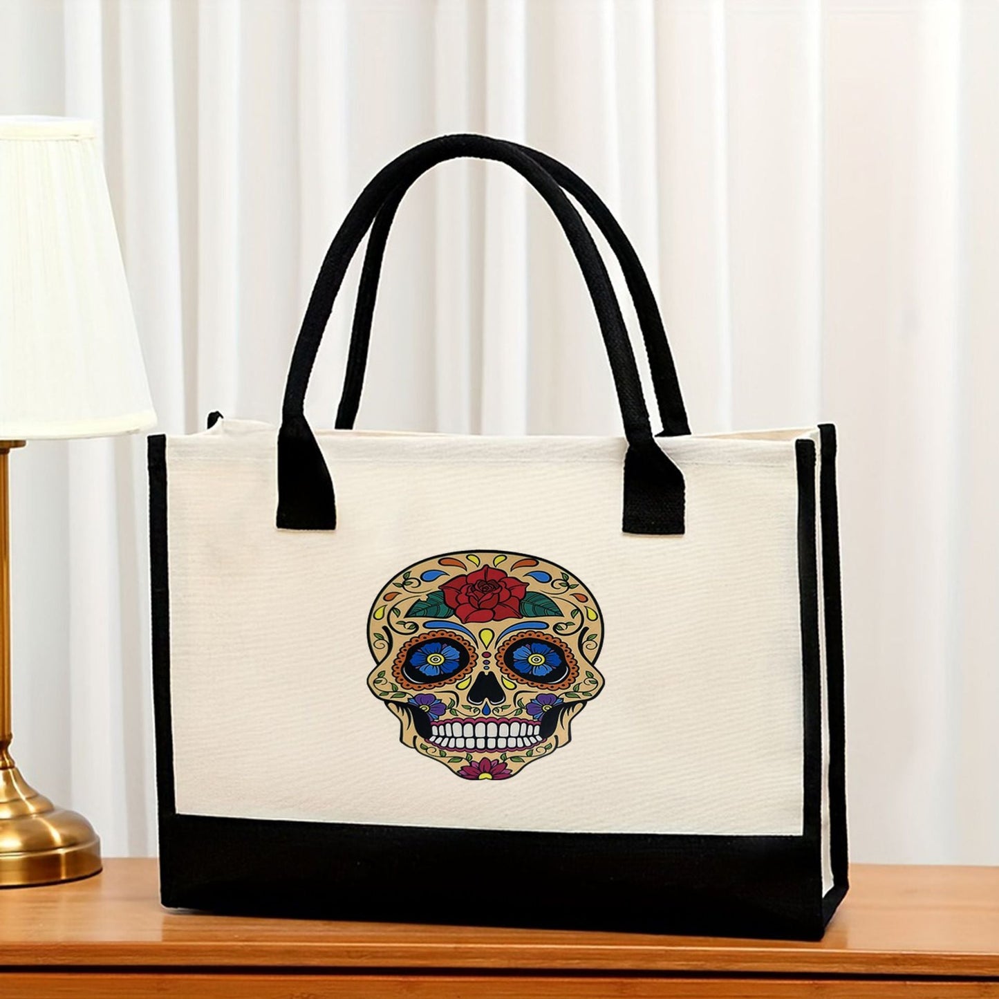 Canvas tote bag, large capacity printed tote bag women's, fashionable waterproof portable shopping bag