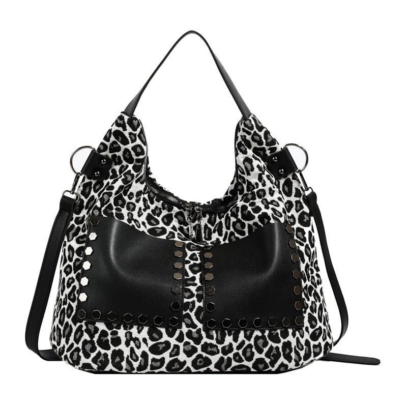 Ladies leopard print large capacity tote bag, vintage hobo bag casual, shoulder bag with crossbody strap, bag underarm bag women