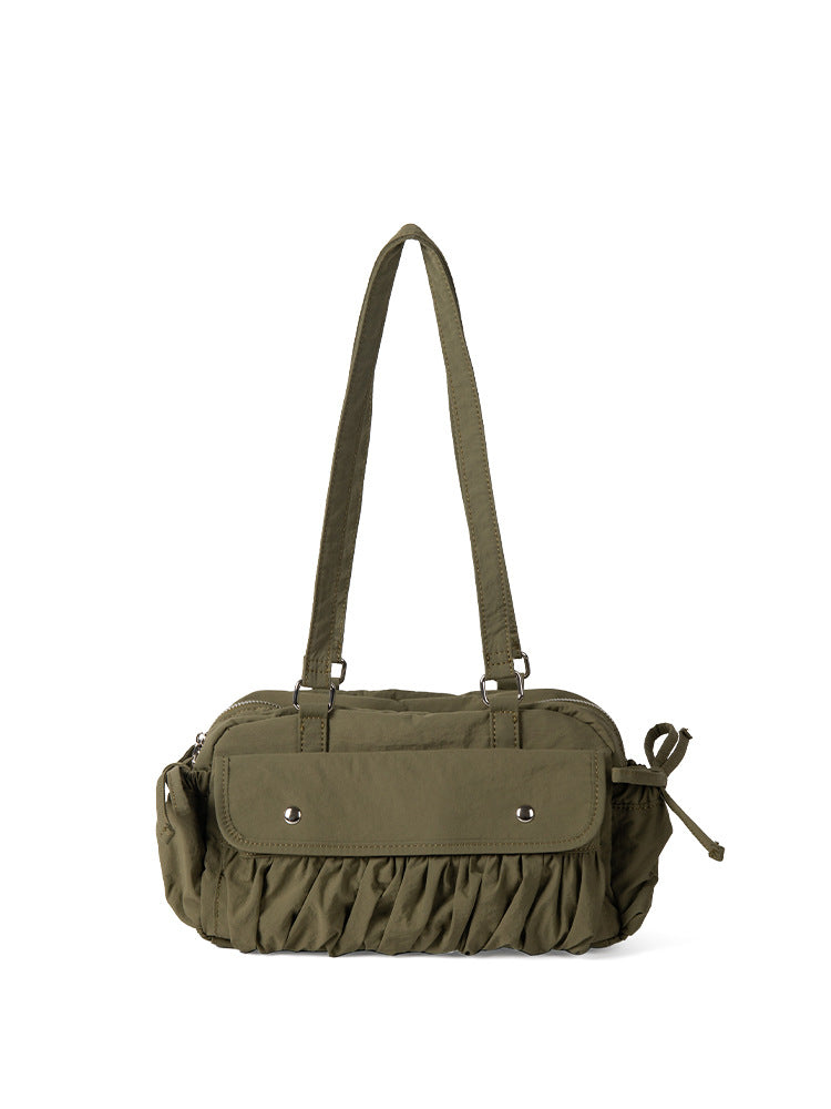 Small shoulder bag for women, pleated nylon underarm bag, baguette bag, fashionable large capacity shoulder bag for women hobo
