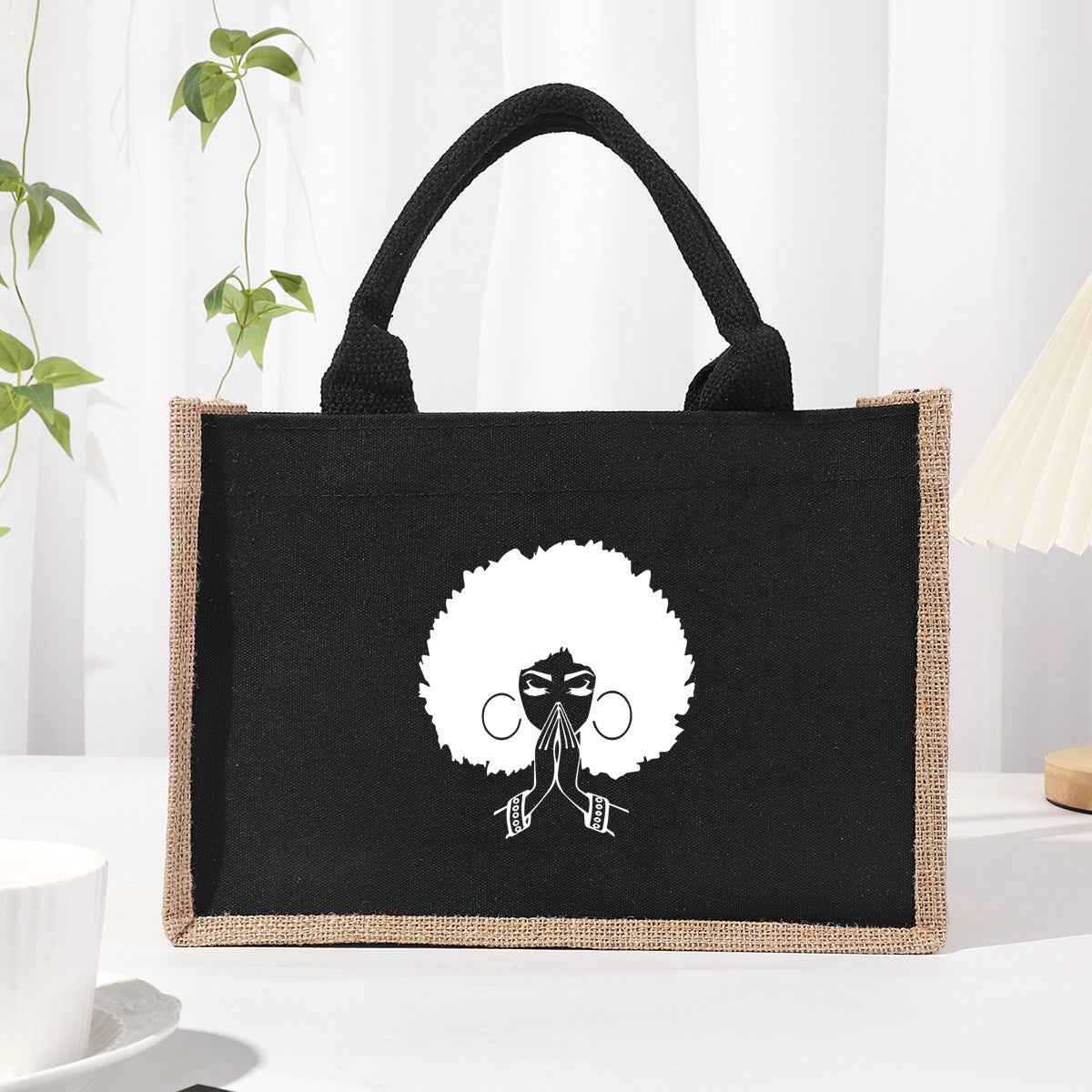 Cotton and linen canvas tote bag, printed letter tote bag, portable light handbag, gift shopping bag