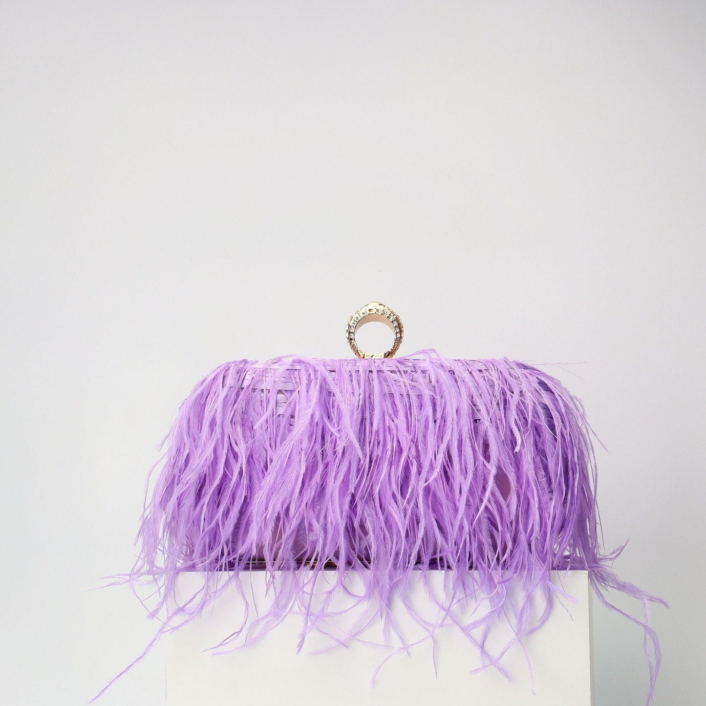 Elegant Ostrich Hair Ring Box – Small Square Bag with Chain Crossbody Shoulder Velvet Evening Clutch Purse, Perfect for Dinner, Casual Outings, Party Events, and Prom Nights