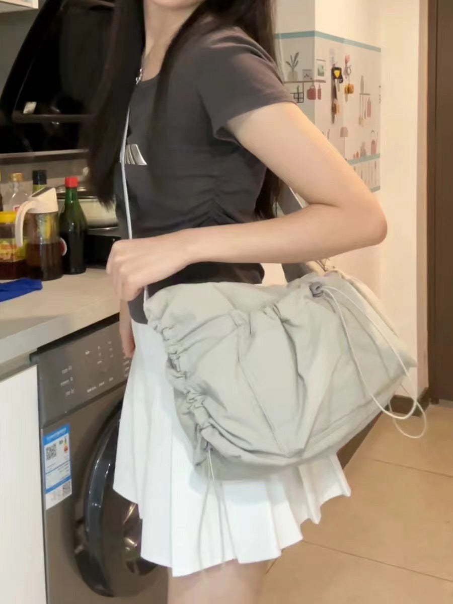 Design nylon lightweight tote bag, women's large capacity drawstring casual crossbody bag, versatile shoulder crossbody bag