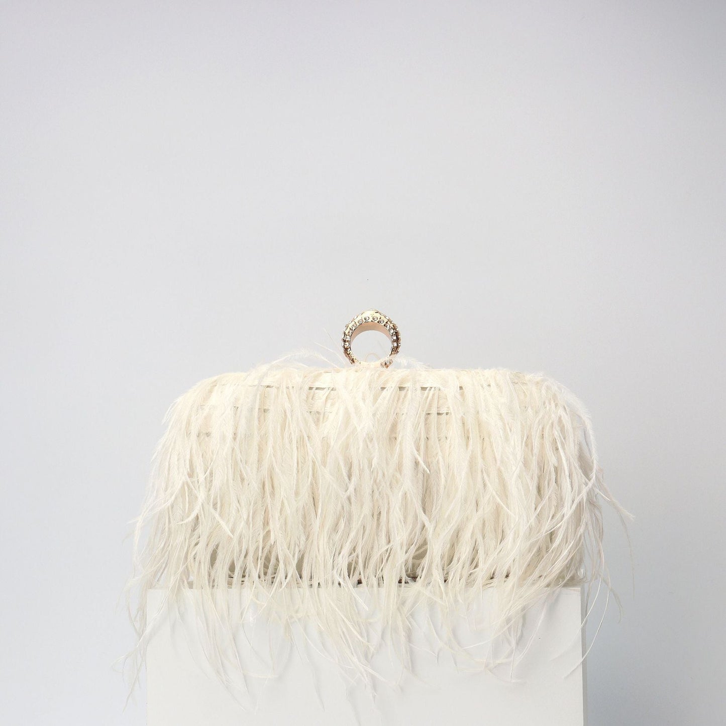 Elegant Ostrich Hair Ring Box – Small Square Bag with Chain Crossbody Shoulder Velvet Evening Clutch Purse, Perfect for Dinner, Casual Outings, Party Events, and Prom Nights