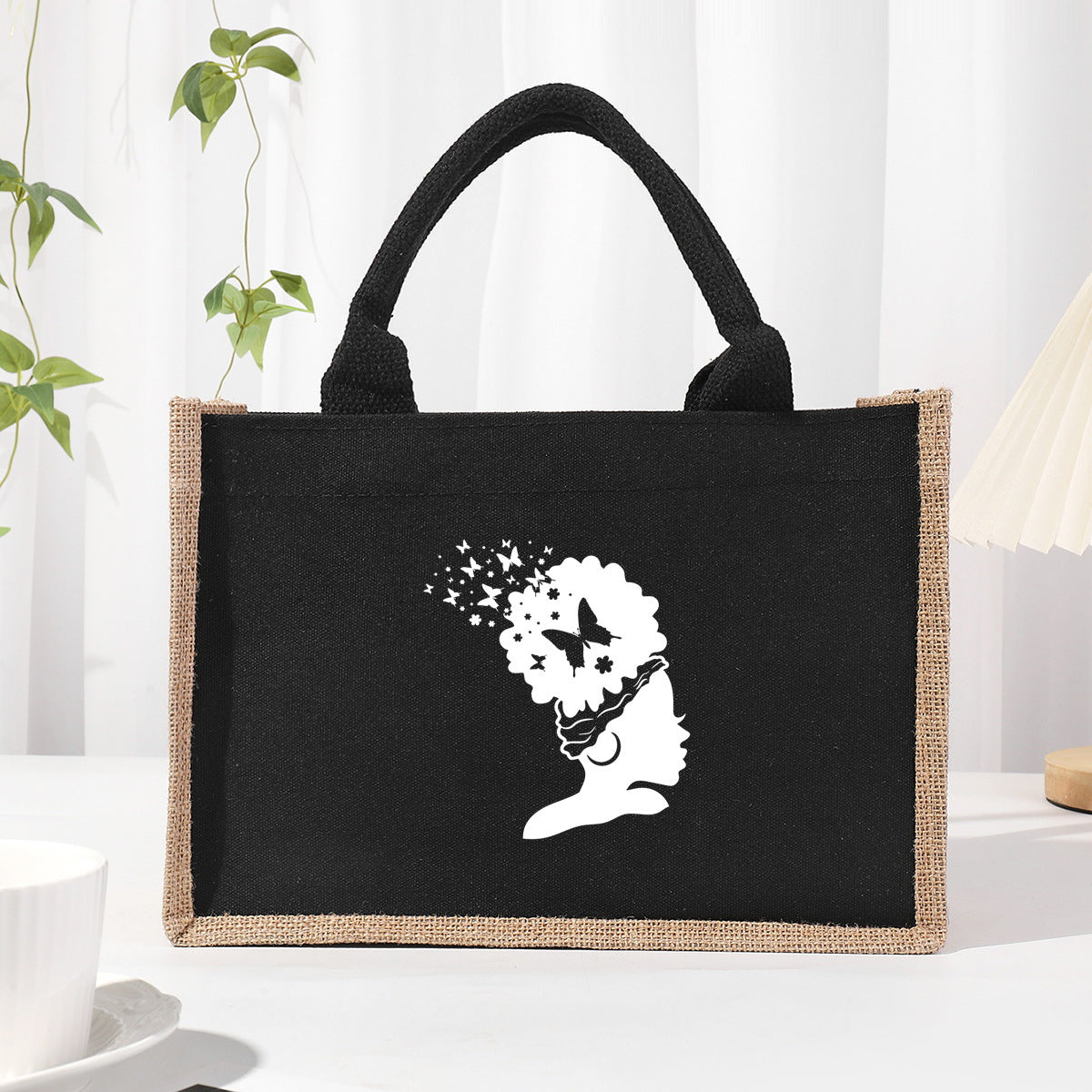 Cotton and linen canvas tote bag, printed letter tote bag, portable light handbag, gift shopping bag