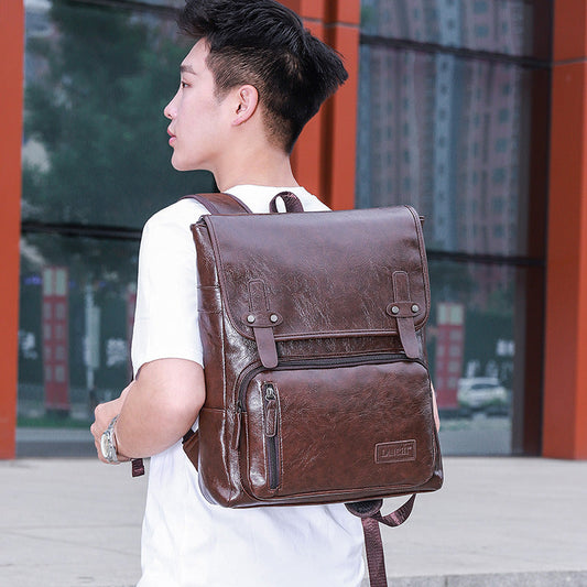 Trendy Men's Retro Backpack Trendy Cover Travel Business Bag Soft Leather Men's Backpack MB21080303