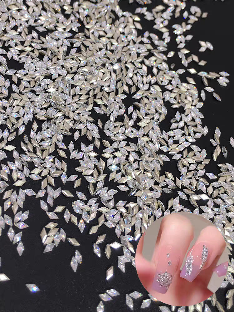 1061 Mini 1.5 * 3 rhombus zircon nail diamond, small flat bottom micro zirconium horse eye nail jewelry for press on nails