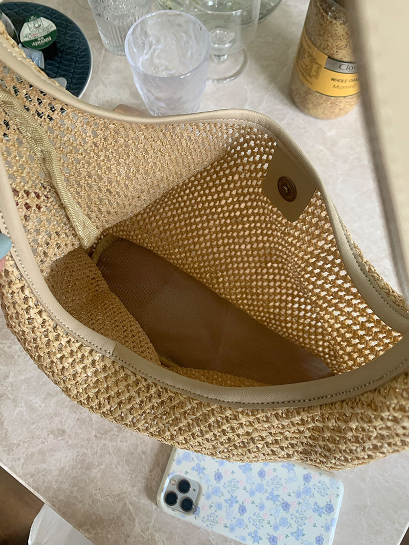 straw bag, commuter hobo bag, summer woven hobo bag for women, straw shoulder purse, beach crochet bag lightweight