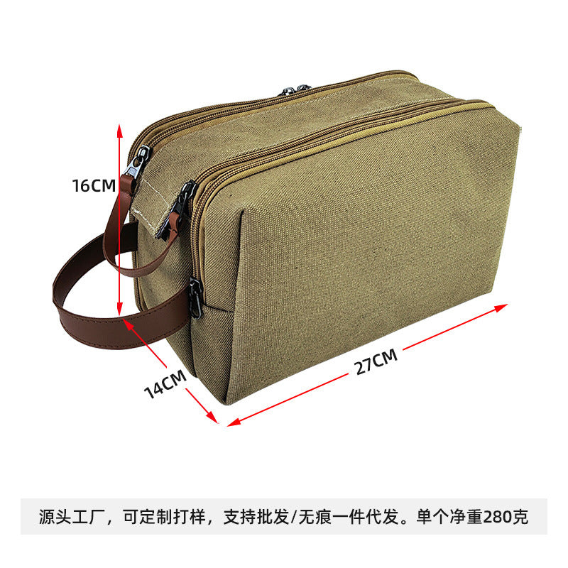 Large Capacity Men's Canvas Wash Bag – Durable Razor Storage & Cosmetic Bag with Ample Space for Travel Essentials