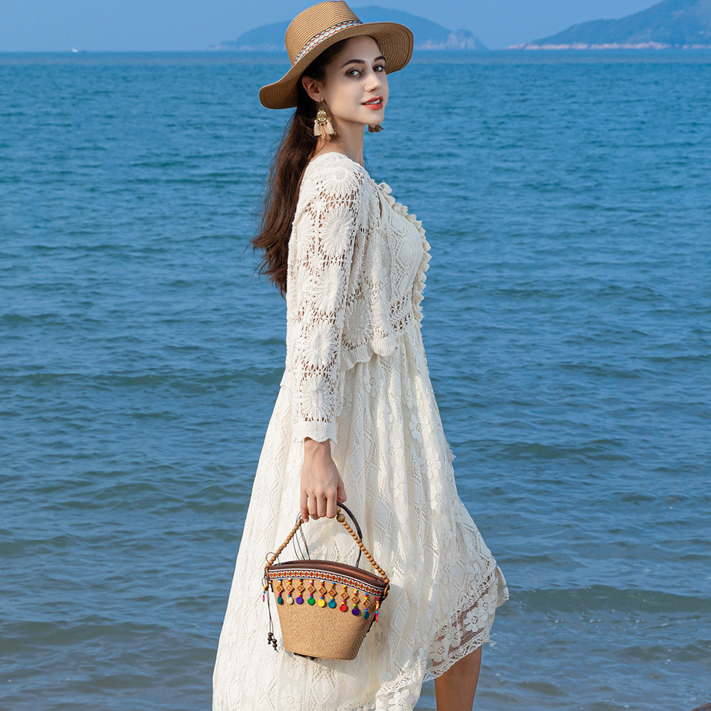 Holiday small straw bag, shoulder bag women's beach bag, small woven bag large capacity handbag hobo