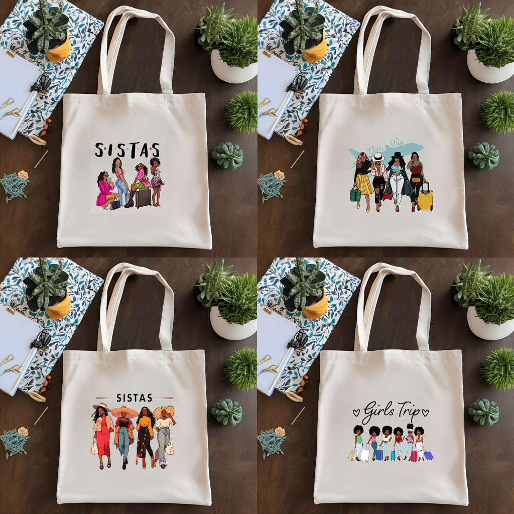 Canvas printed shoulder bag, fashionable and lightweight shopping bag, large-capacity cotton bag 2pcs hobo.