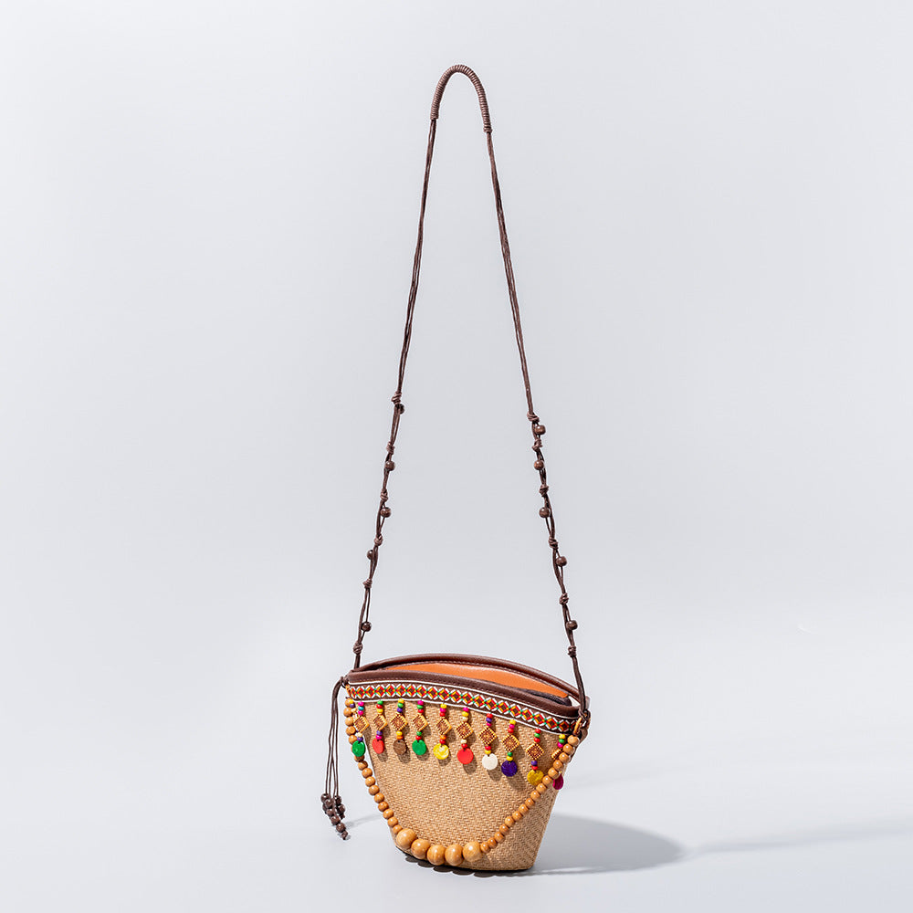Holiday small straw bag, shoulder bag women's beach bag, small woven bag large capacity handbag hobo