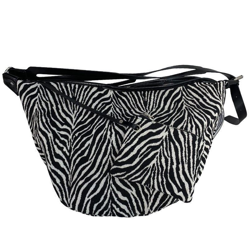 Slouch purse Crossbody, Casual bag Female, Zebra pattern fabric shoulder bag, large capacity hobo bag 2 in 1