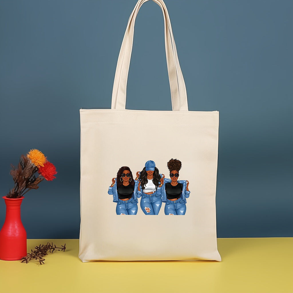 Canvas printed shoulder bag, fashionable and lightweight shopping bag, large-capacity cotton bag 2pcs hobo.