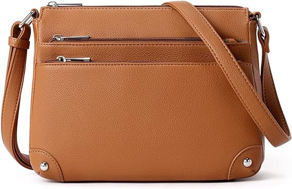 Small crossbody bag for women, shoulder bag multi-zip pocket bag, classic function messenger bag