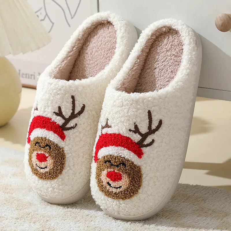 Christmas Home Slippers Cute Cartoon Santa Claus Cotton Slippers For Boys, Women And Men Couples Winter Warm Furry Shoes - # BOAA73410007