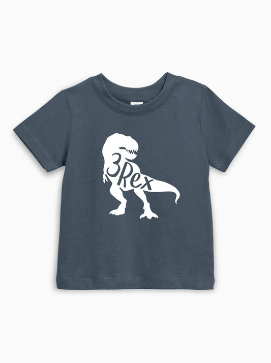 Three 3rex Trex dinosaur Birthday Organic Cotton Baby And Kids Tee