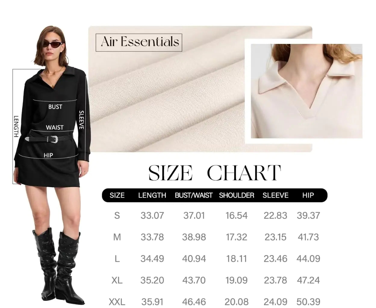WIHOLL Womens Long Sleeve Lapel Collared V Neck Sweatshirt Dress Loose Fit Solid Color Mini Dresses Fall 2024 Black Large - # GIAA231710008
