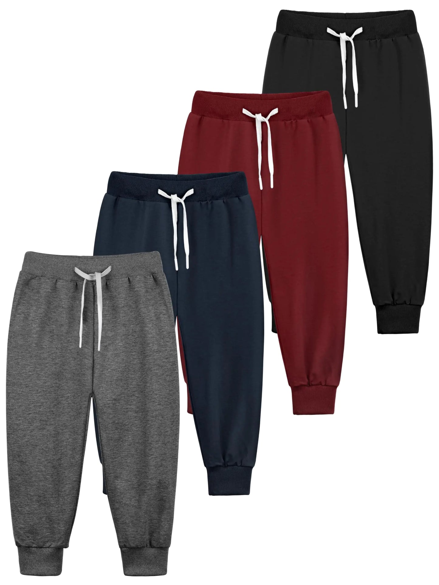 Resinta 4 Pack Toddler and Boys Joggers Sweatpants Kids Pull-On Active Athletic Pants with Drawstring Elastic Waistband 5T Black, Dark Gray, Navy Blue, Burgundy - # BOAA11410003