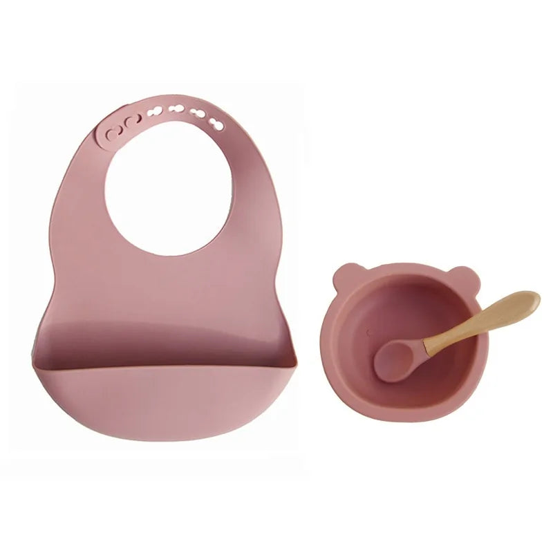 Colorful Silicone Feeding Set for Babies: Bib, Bowl, and Spoon