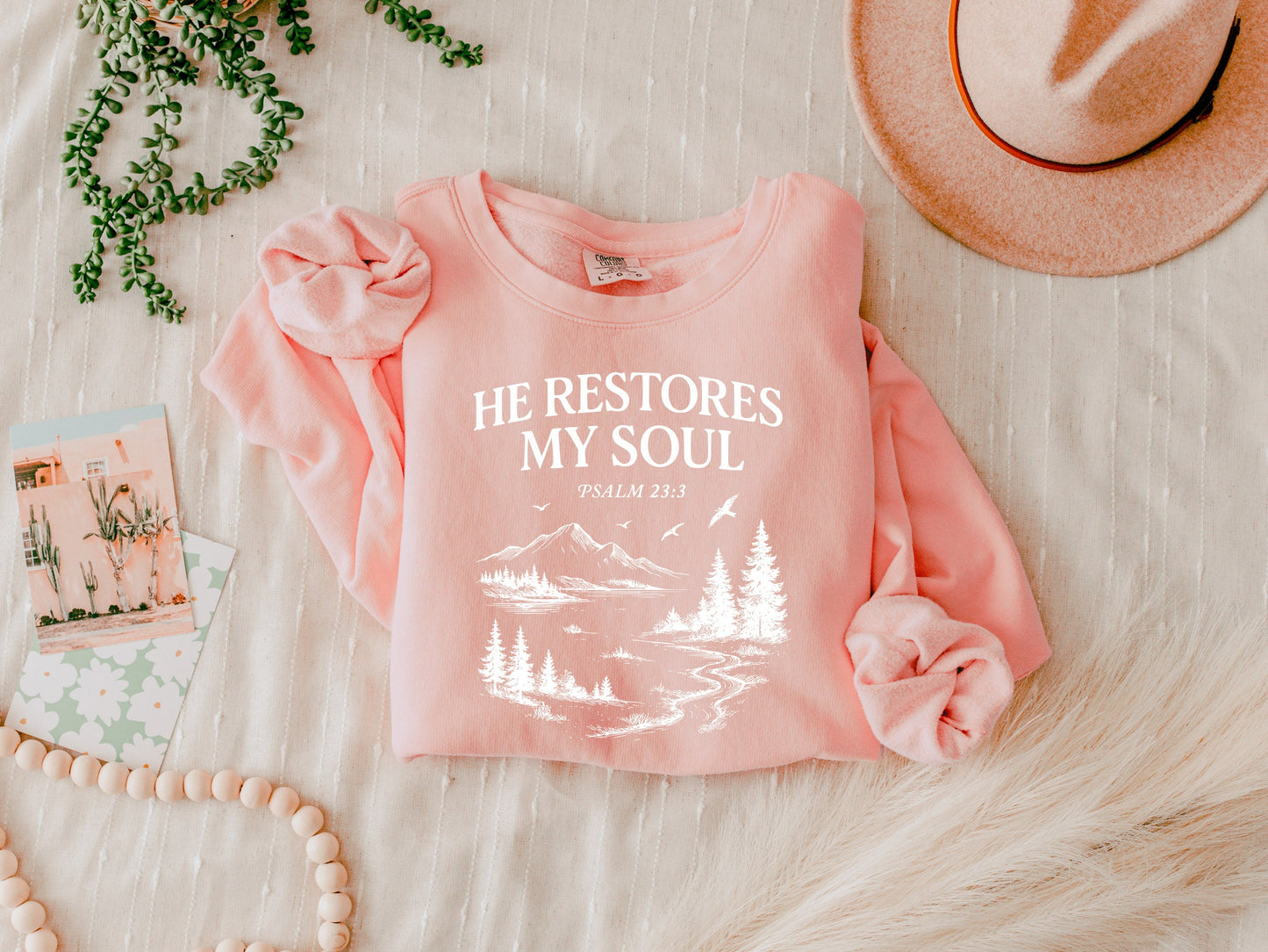 He Restores My Soul Psalm Bible Christian Garment Dyed Comfort Colors Sweatshirt