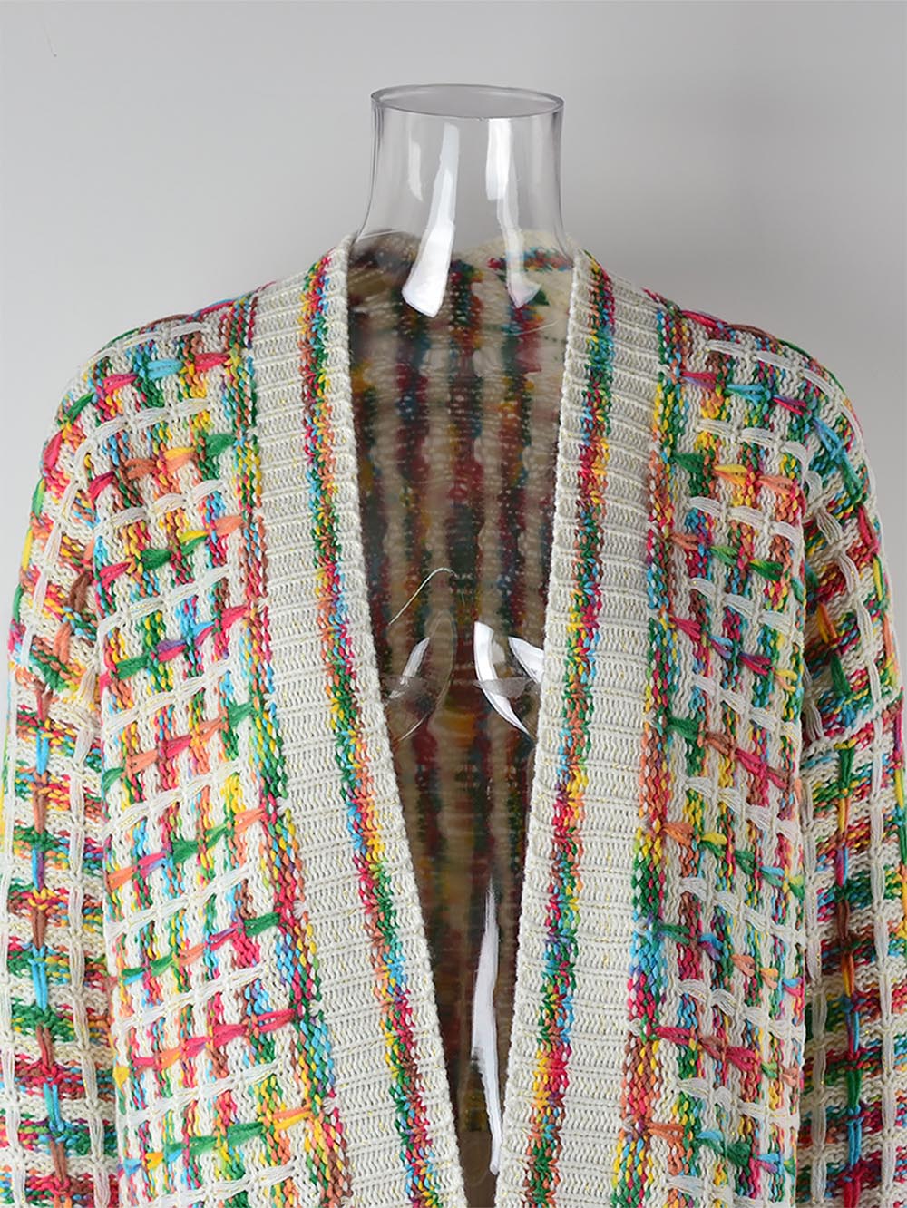 Plus-Size Tassel Fringe Long Cardigan with Colorful Thread Weaving | NCS