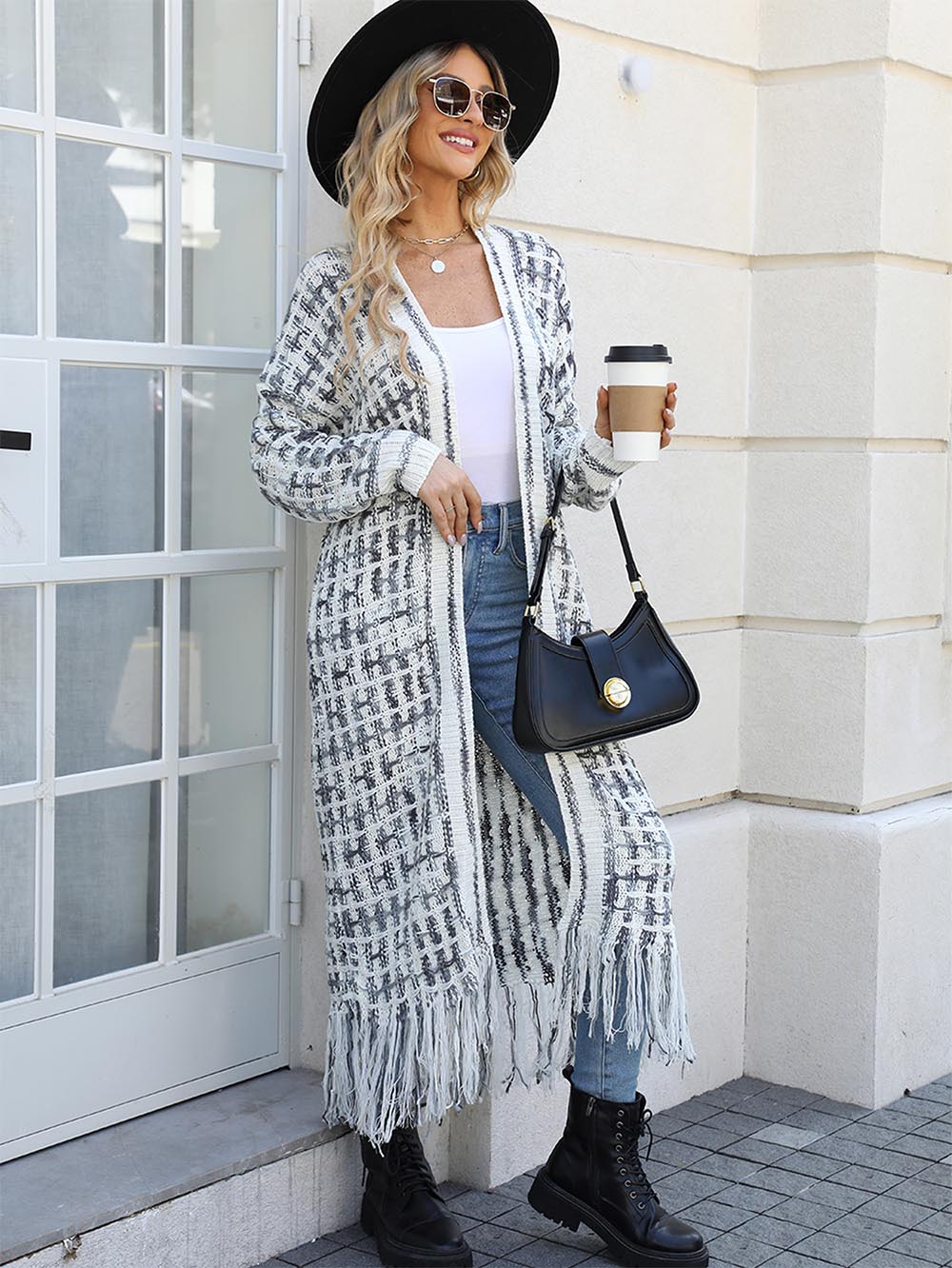 Plus-Size Tassel Fringe Long Cardigan with Colorful Thread Weaving | NCS