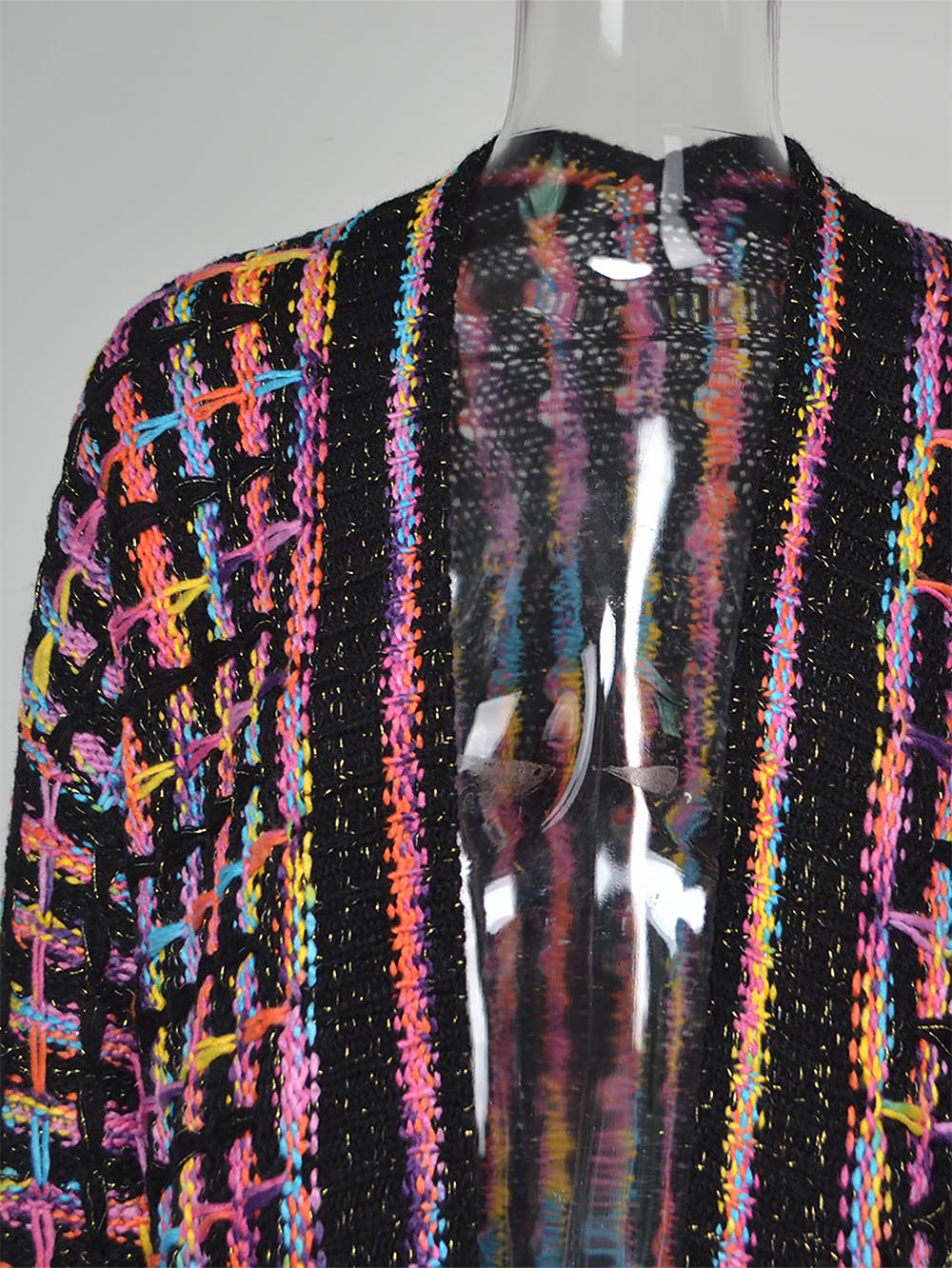 Plus-Size Tassel Fringe Long Cardigan with Colorful Thread Weaving | NCS