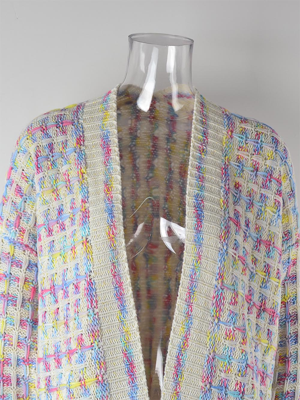 Plus-Size Tassel Fringe Long Cardigan with Colorful Thread Weaving | NCS