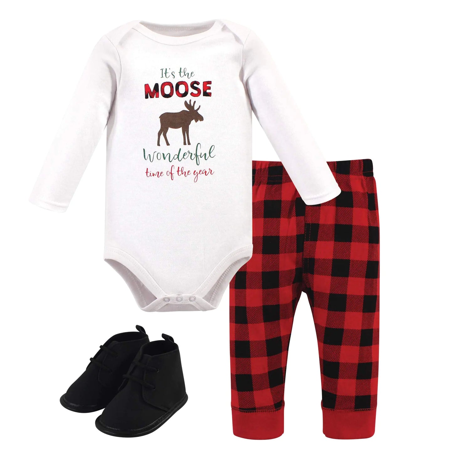 Hudson Baby Unisex Baby Cotton Bodysuit Pant and Shoe Set Moose Wonderful Time 0-3 Months - # BAAA51210024