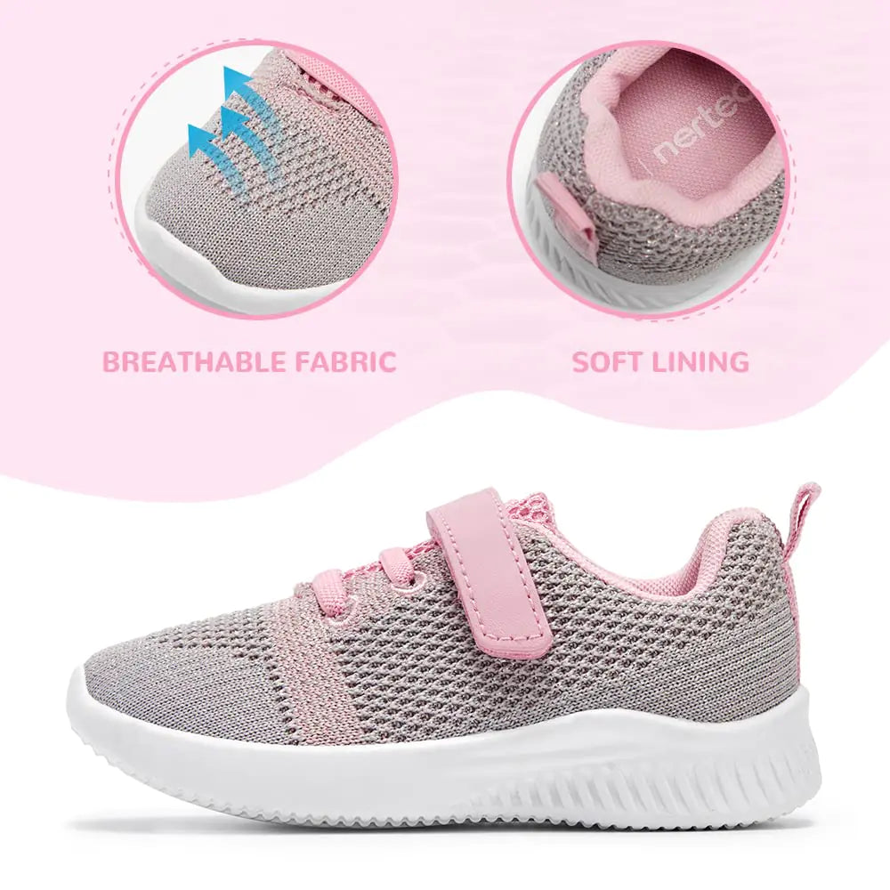 nerteo Toddler/Little Kid Boys Girls Shoes Running/Walking Sports Sneakers 1 Little Kid Light Grey/Pink - # GIAA71710002