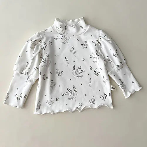 High Collar Long Sleeve Cotton T-shirt for Baby Girls - # BAAA1111010004
