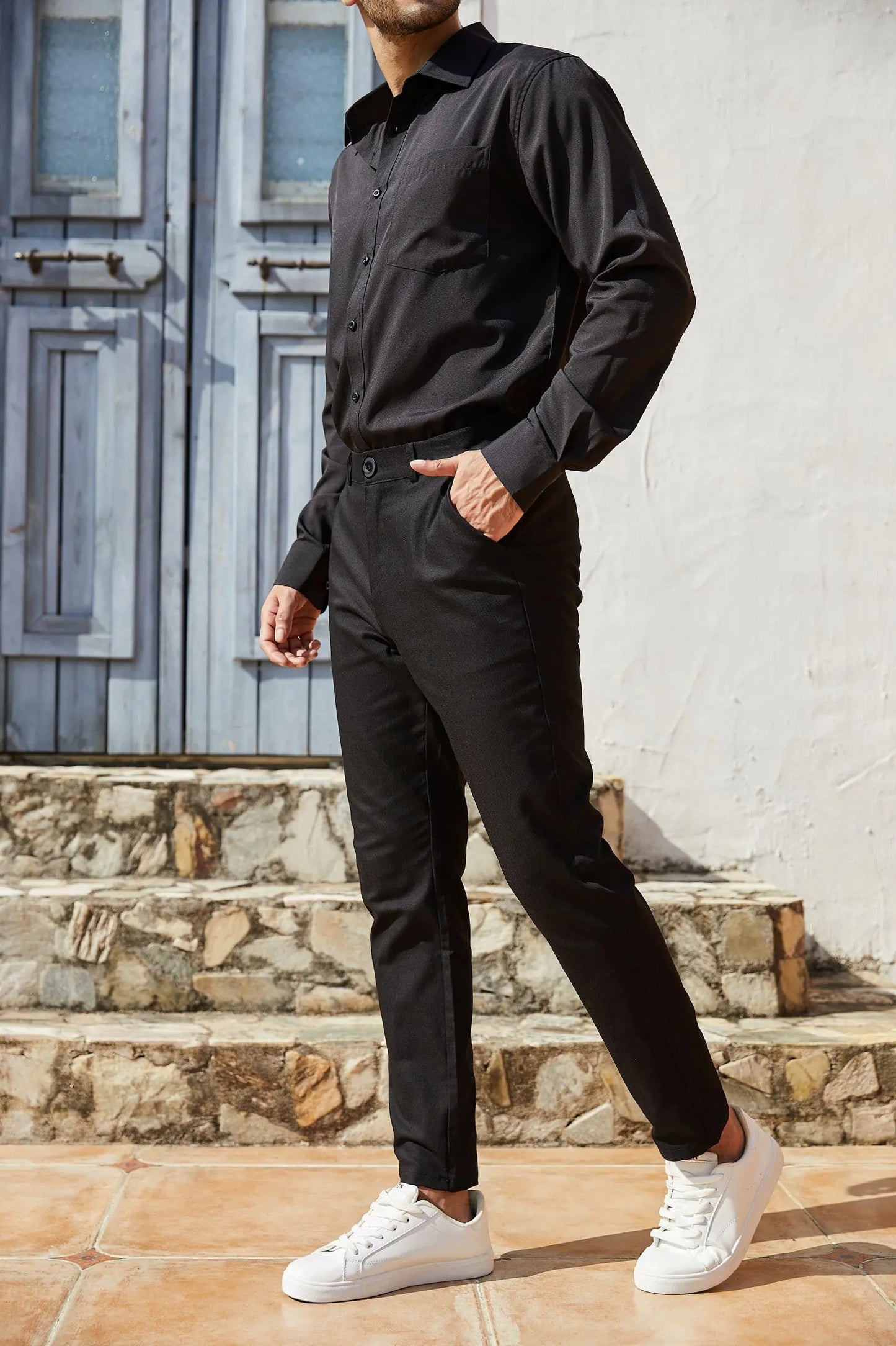 Boys Mens Fashion Slim Fit Dress Pants Casual Business Skinny Stretch Pants Golf Pants Small Navy - # BOAA13410005