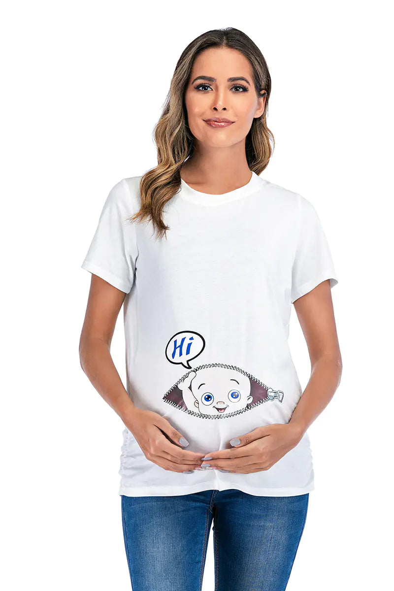 European American Maternity Round Neck Printed T-shirt - # BAGE211510113-PRG