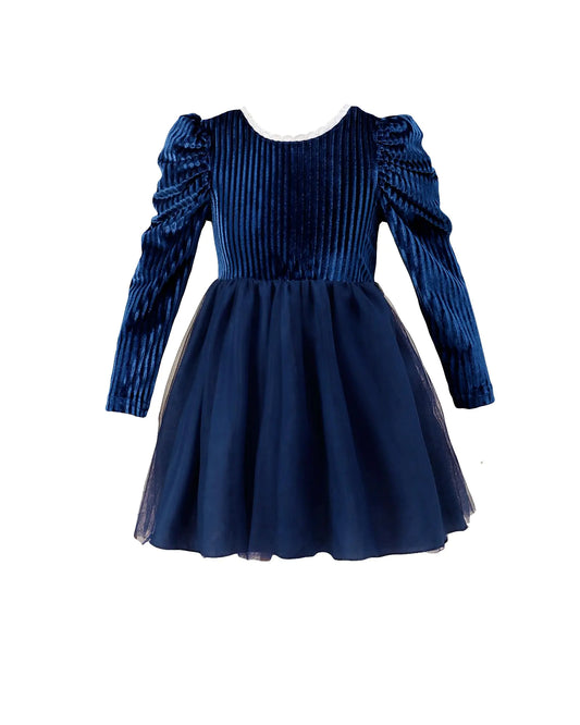 Toddler Baby Girl Dress Backless Tutu Fall Dresses-Blue Velvet Long Sleeve Dress-Cute Flower Girls Party Princess Tulle Dresses-Girls-Winter Dress - 2-3T - # GIAA211710017