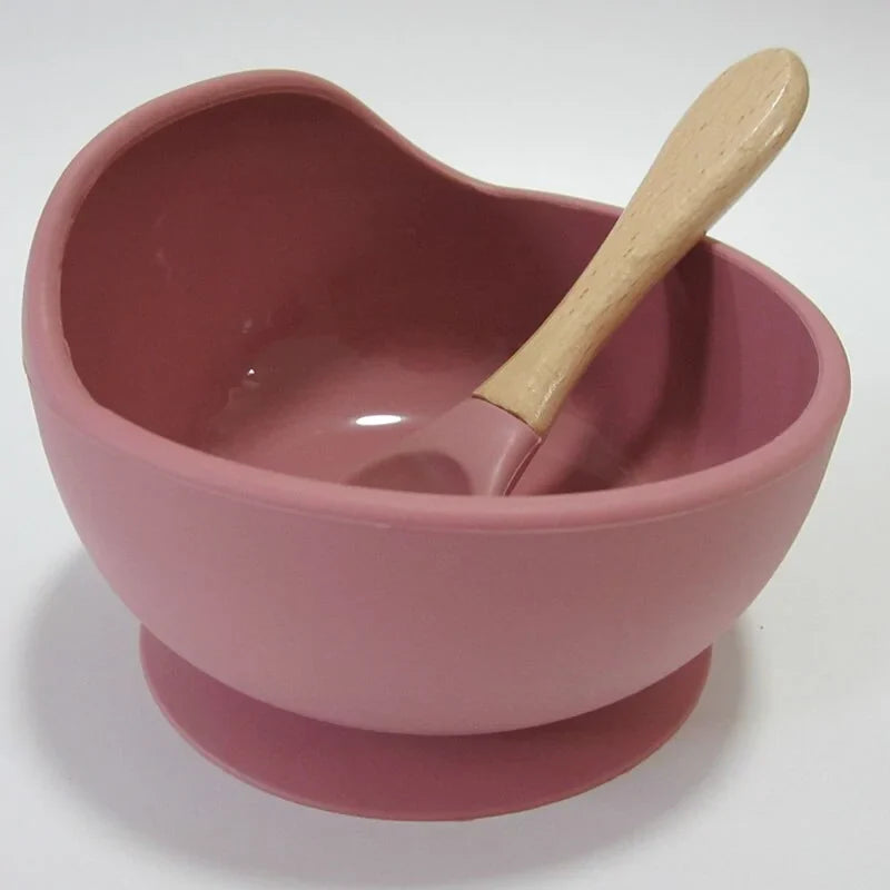 Baby Silicone Feeding Set with Wooden Spoon - # BAGE21110004