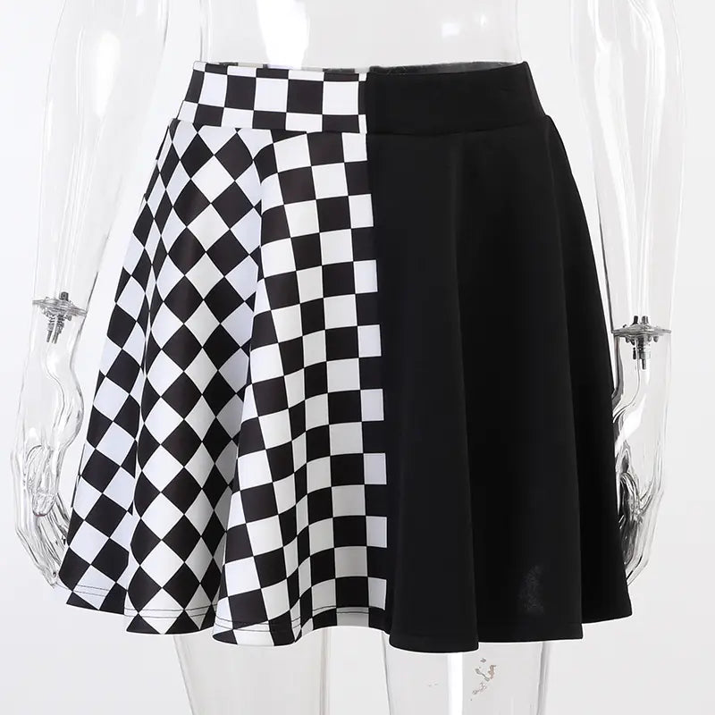 Dark Girl High Waist Plaid Stitching Skirt - # GIAA23710001