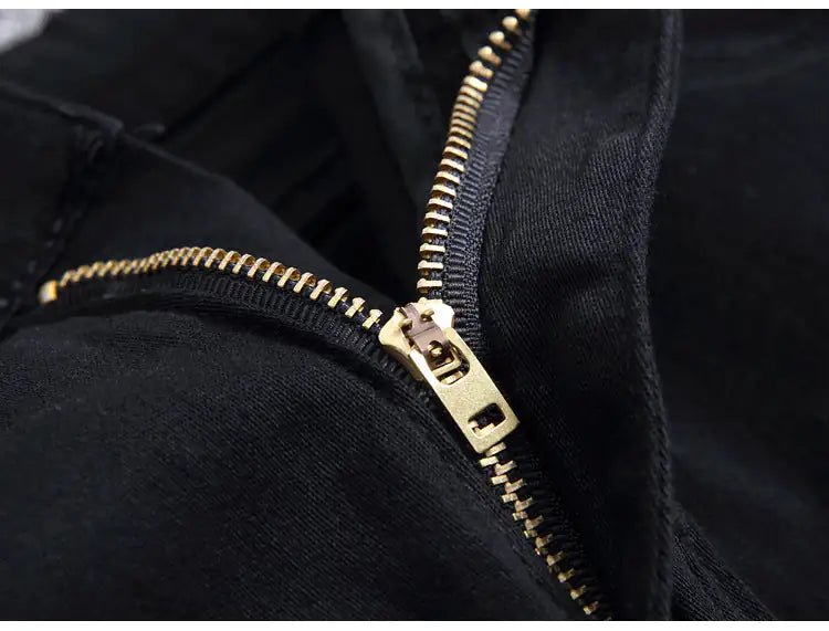 Zippered Holes Elastic Trend Denim Pants - # BOAA13410009