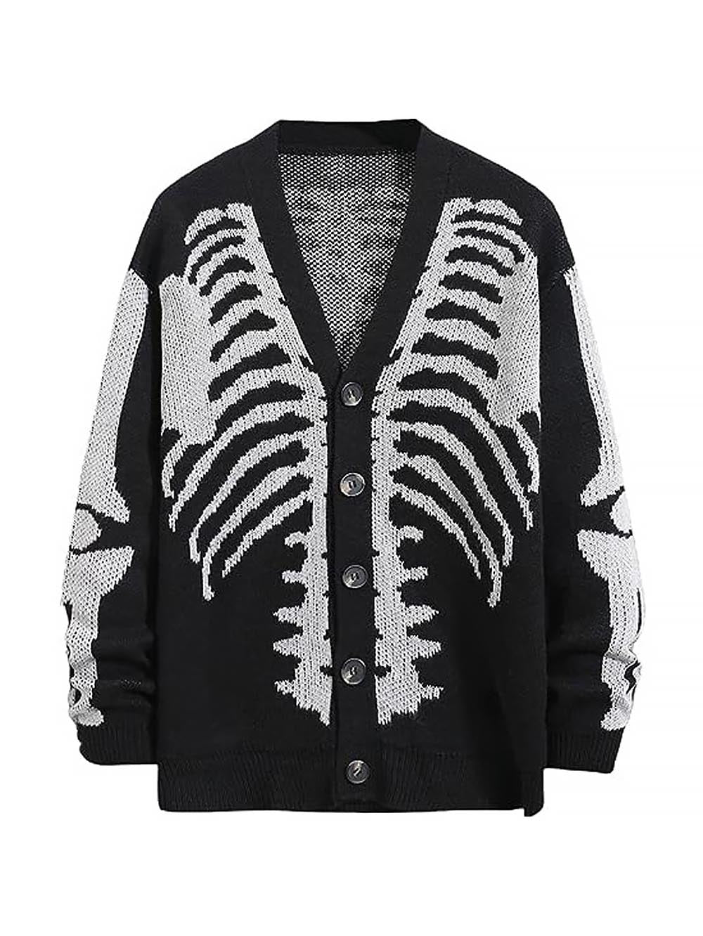 Retro Skull Printed Long Sleeve Cardigan Sweater | NCS