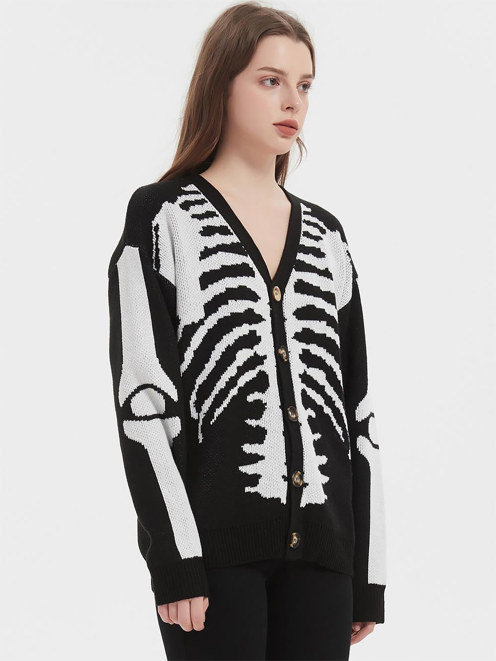Retro Skull Printed Long Sleeve Cardigan Sweater | NCS