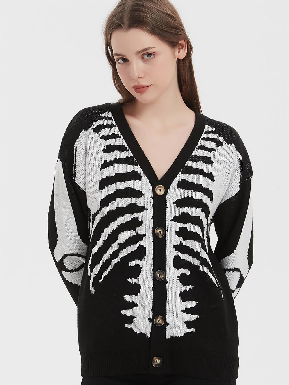 Retro Skull Printed Long Sleeve Cardigan Sweater | NCS