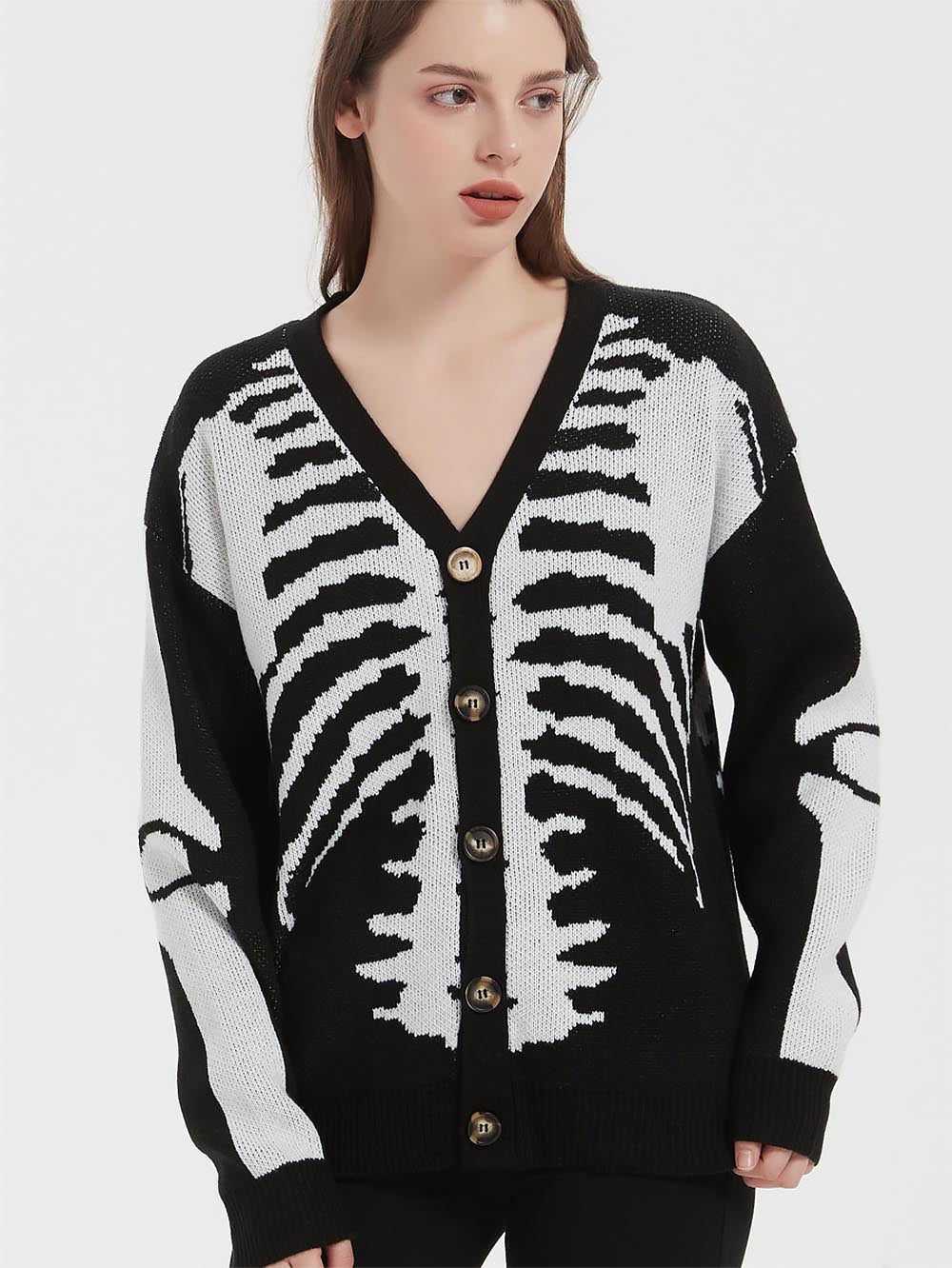 Retro Skull Printed Long Sleeve Cardigan Sweater | NCS