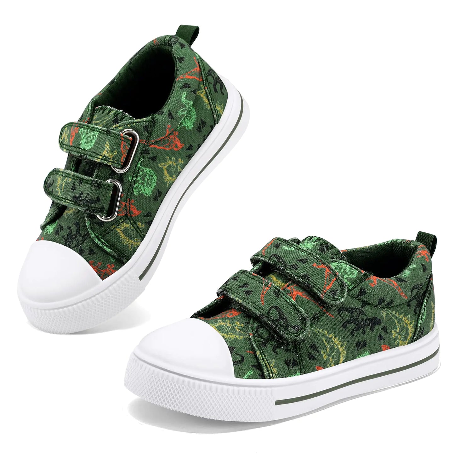 K KomForme Toddler Boys & Girls Shoes Kids Canvas Sneakers with Cartoon Dual Hook and Loops 6 Toddler Tyrannosaurus Dinosaur - # BOAA71510005