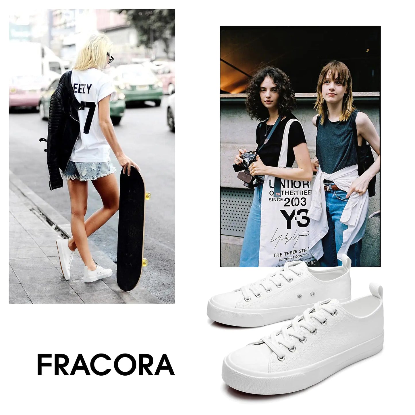 FRACORA Women's PU Leather Tennis Shoes Low Top lace up Casual Shoes Comfortable Fashion Sneaker 8 White - # GIAA73710002