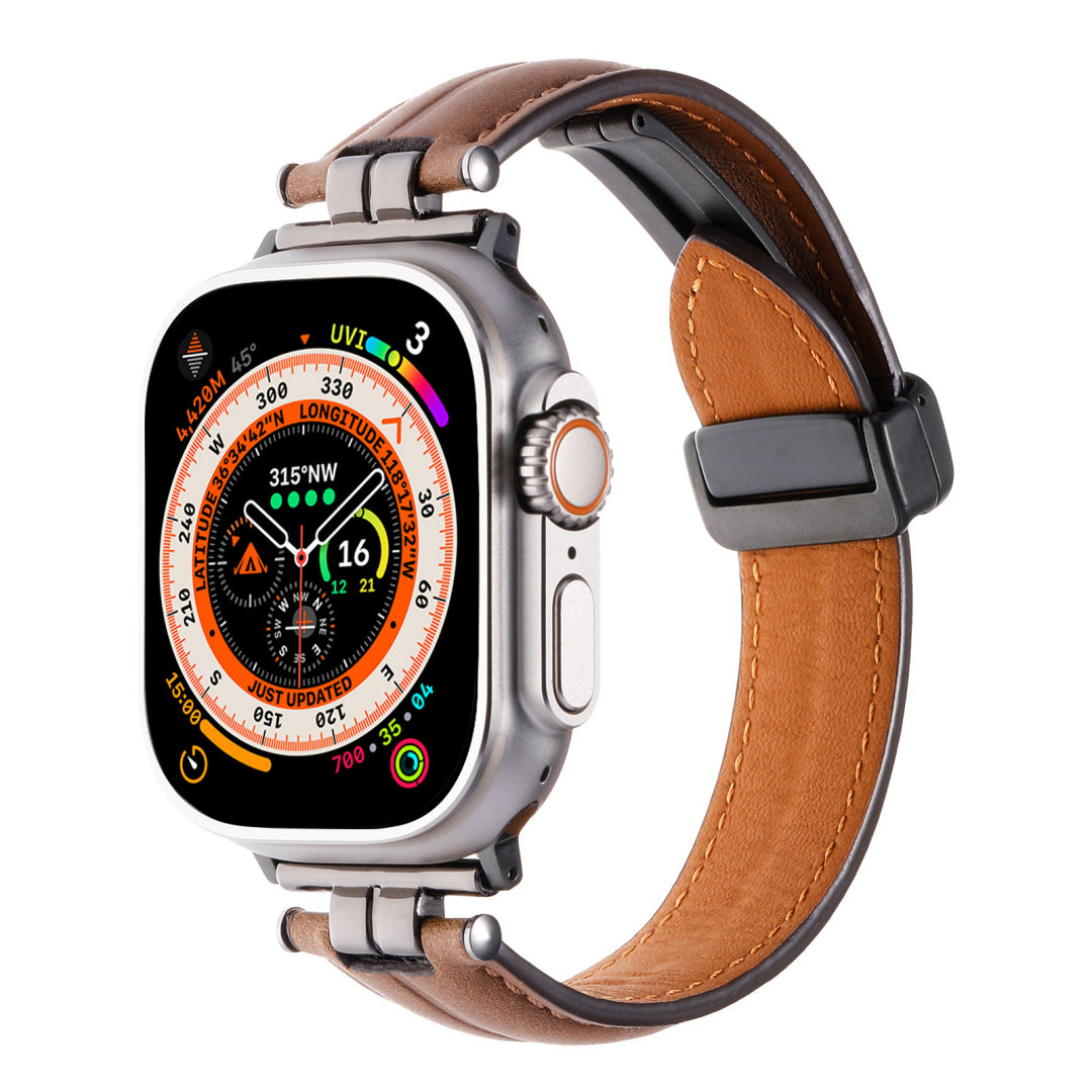 Professional Magnetic Leather Band for Apple Watch - Adjustable Stainless Steel Buckle, Stylish for Men & Women