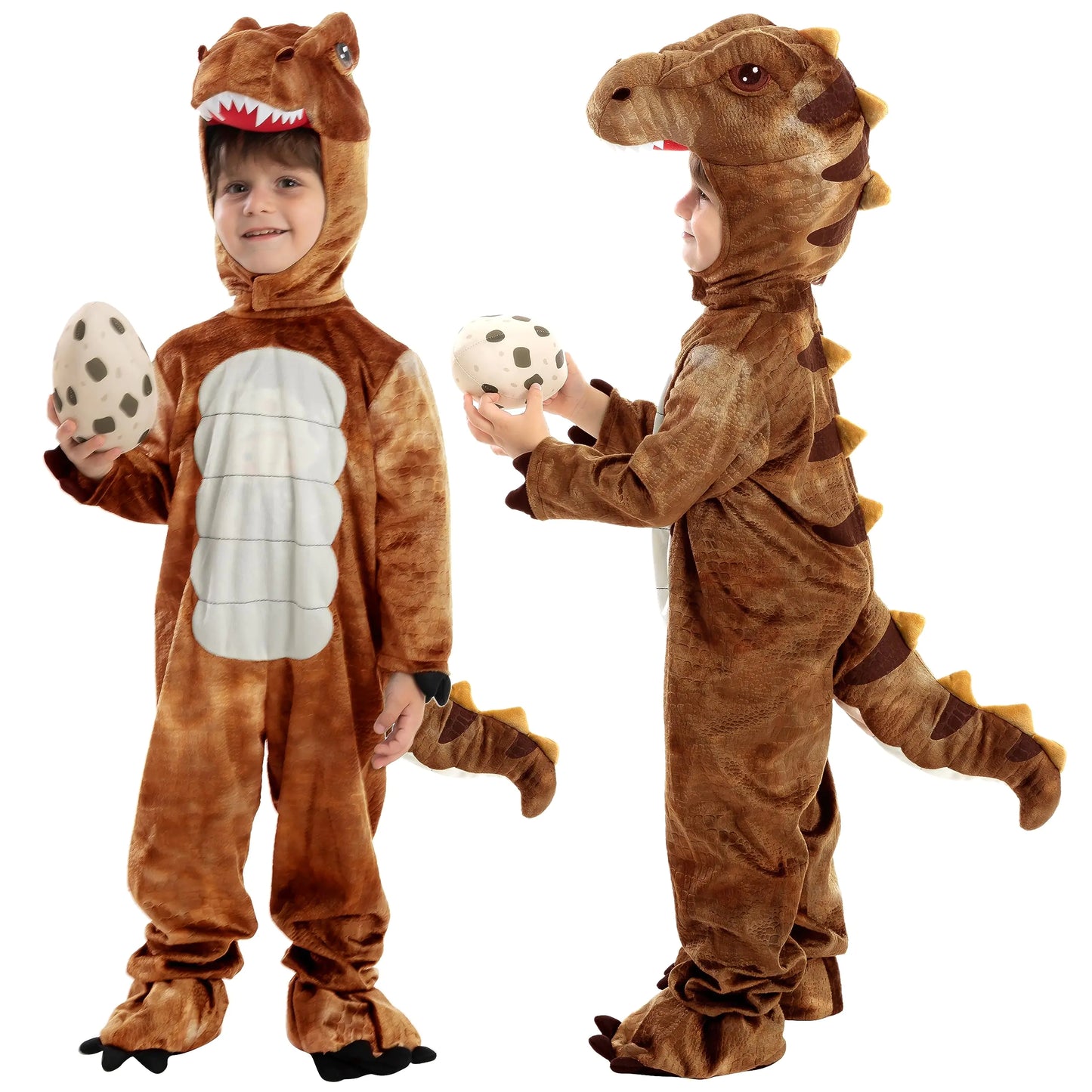 Spooktacular Creations Realistic T-rex Costume Outfit Dinosaur Jumpsuit with Egg for Kids Toddler Halloween Dress-up Party Bronze 3T(3-4 yrs) - # BOAA111510003