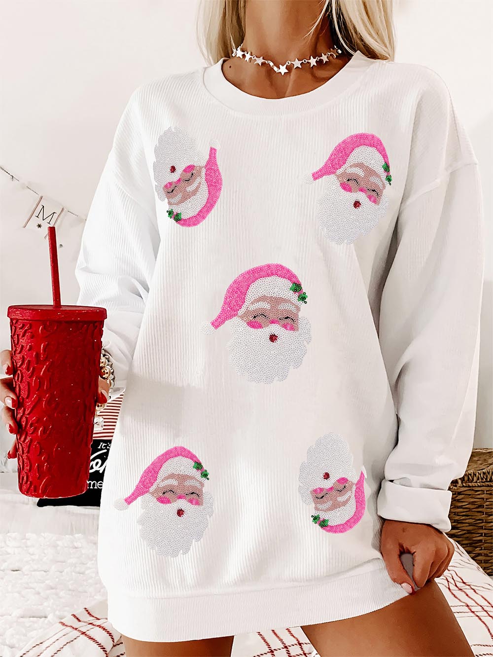 Sequin Embroidered Santa Claus Oversized Sweatshirt | NCS